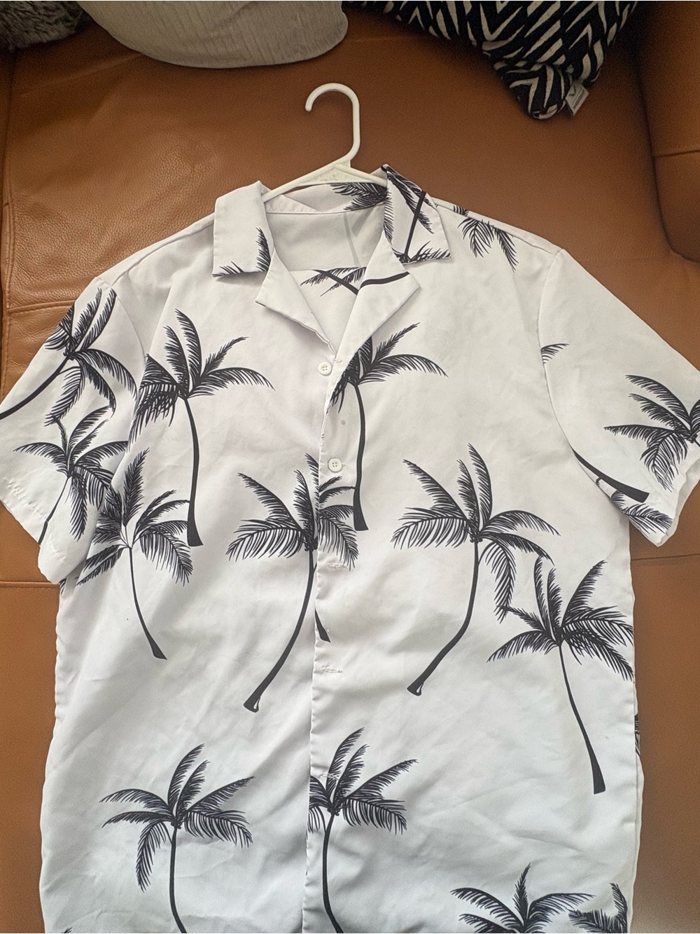 Men's White Palm-Print Short Sleeve Set